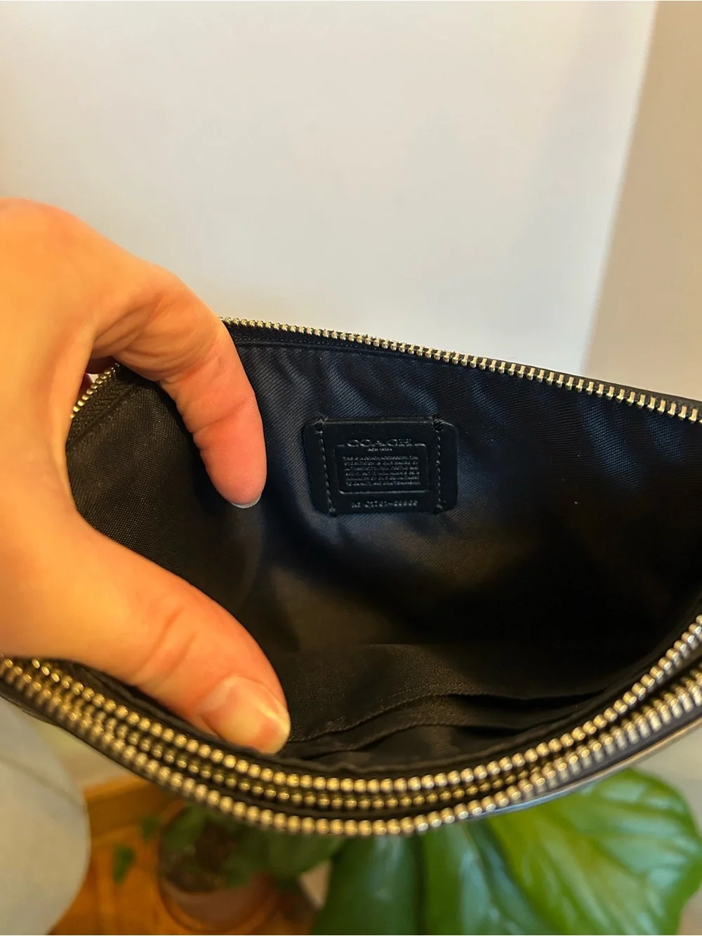 Coach Black Pebbled Leather Wristlet with Zip